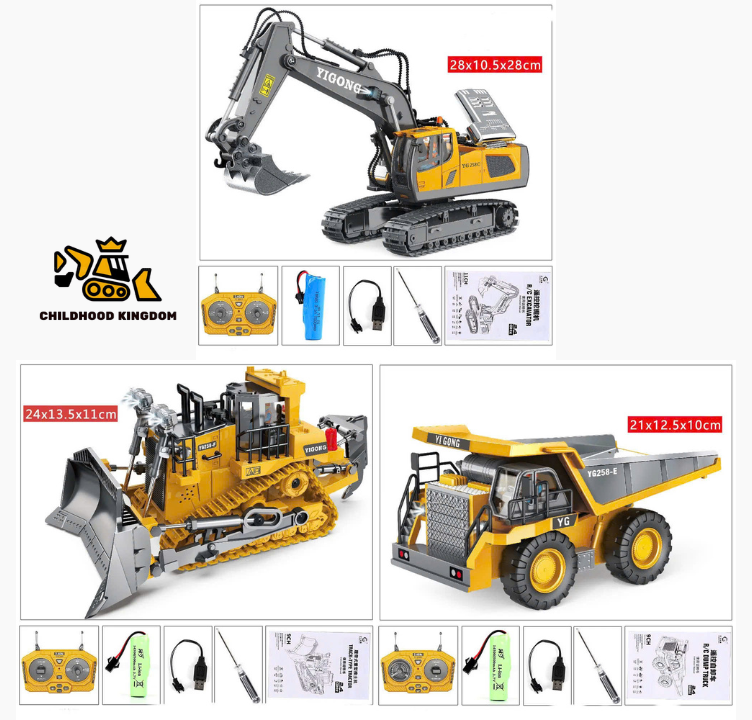 3-in-1 RC Construction Vehicles Set – Excavator, Bulldozer & Dump Truck – Heavy Duty Metal Toys